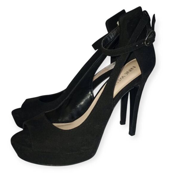 NINE WEST BLACK ANKLE STRAP PEEP TOE PLATFORM HEELS SZ.8 NWT. - Picture 3 of 8